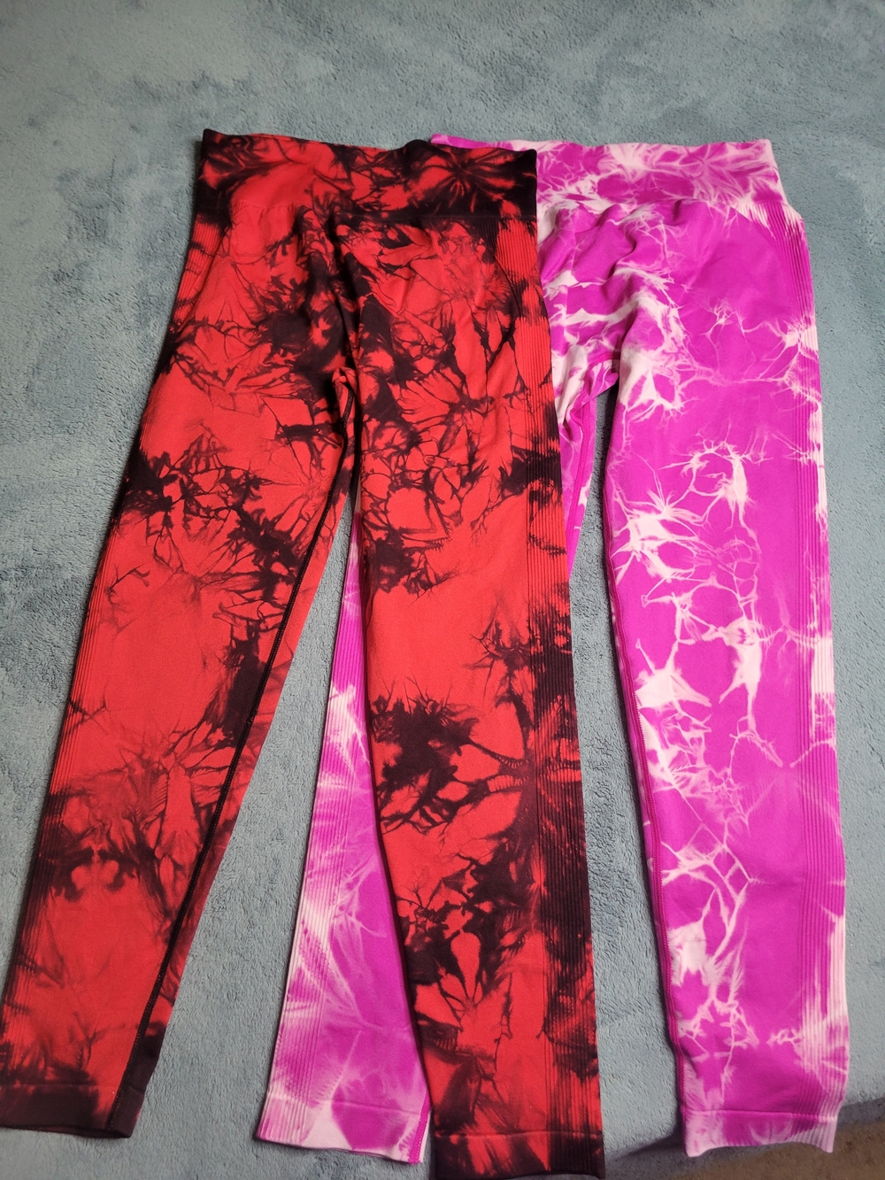 Womens Full Length High Waist Scruchy Butt Tie-Dye Leggings - Red & Pink Bundle